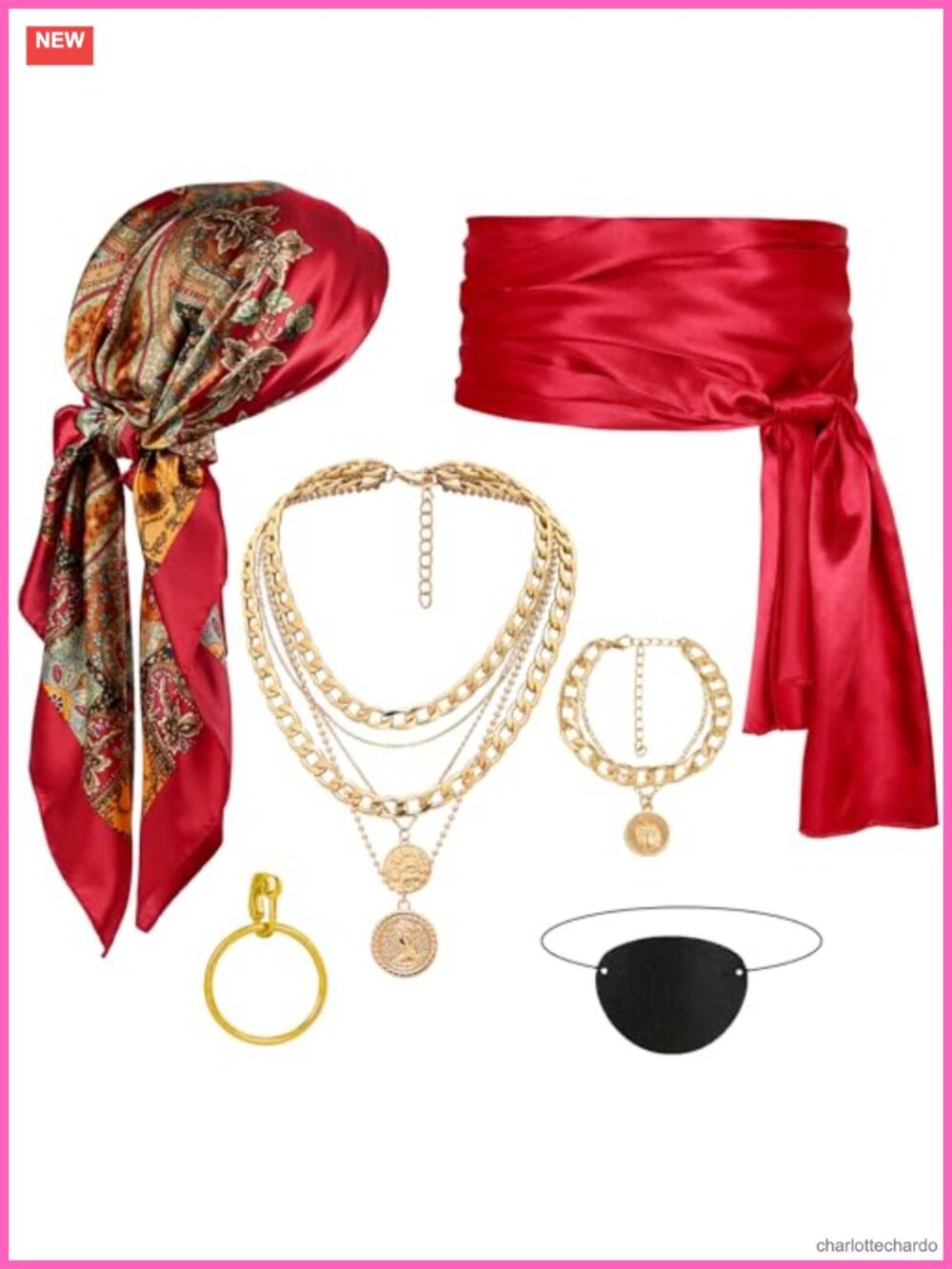 Pirate Costume Accessories Set 6 PCS Bandana Sash Cosplay Party